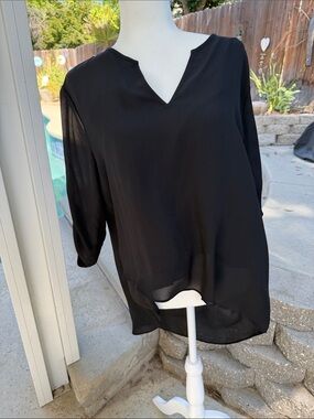Alfani Black V-Neck Sheer Blouse